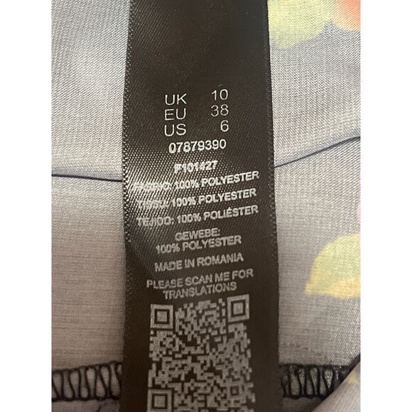 Asos Black Pink Floral Long Sleeve Cutout Back Tie Waist A Line Midi Dress Sz 6 - Picture 5 of 5